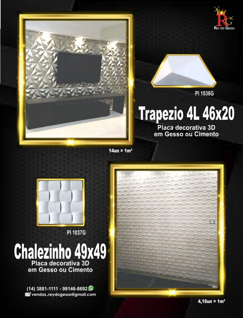 Placas decorativas 3d em gesso ou cimento